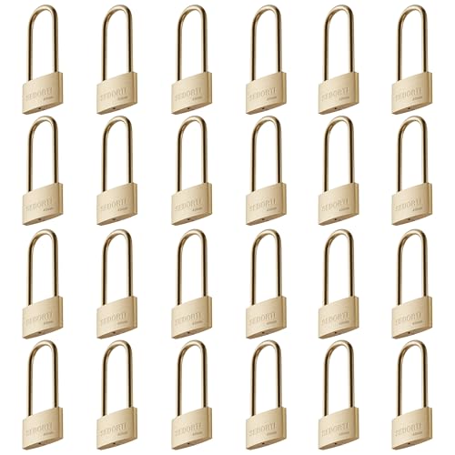 SEDORTI Weather Proof Locks with Same Key31322 Solid Brass Keyed Alike Padlocks with Long Brass Shackle Light Duty 112 Wide Body Marine Padlock Anti Rust Lock 24 Pack - Image 1