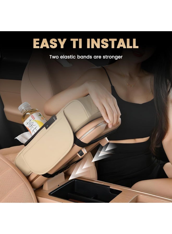 Soofam Auto Center Console Armrest Pillow, 5-in-1 Center Console Cover with Cup Holder, Tissue Box Slot, Mobile Phone Storage Slot, Suitable for Most Car Center Console Storage Boxes (Beige) - Image 5