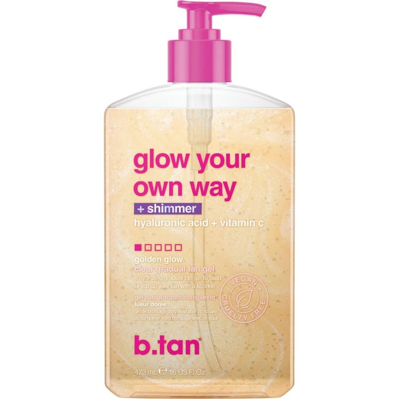 b tan b.tan Clear Gradual Self Tan Gel | Glow Your Own Way Shimmer - Sunkissed Golden Bronze, Transfer Free, Best Extender, Moisturizing, Non Toxic Sunless Tanning Lotion, No Fake Tanner Smell, 16 Fl Oz - Image 1