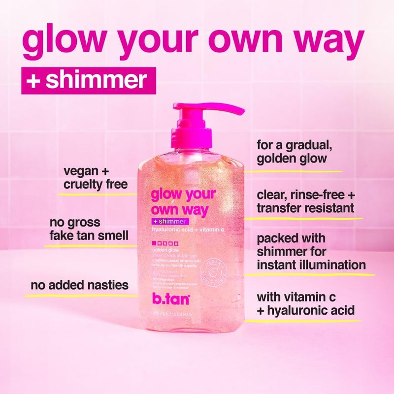 b tan b.tan Clear Gradual Self Tan Gel | Glow Your Own Way Shimmer - Sunkissed Golden Bronze, Transfer Free, Best Extender, Moisturizing, Non Toxic Sunless Tanning Lotion, No Fake Tanner Smell, 16 Fl Oz - Image 3