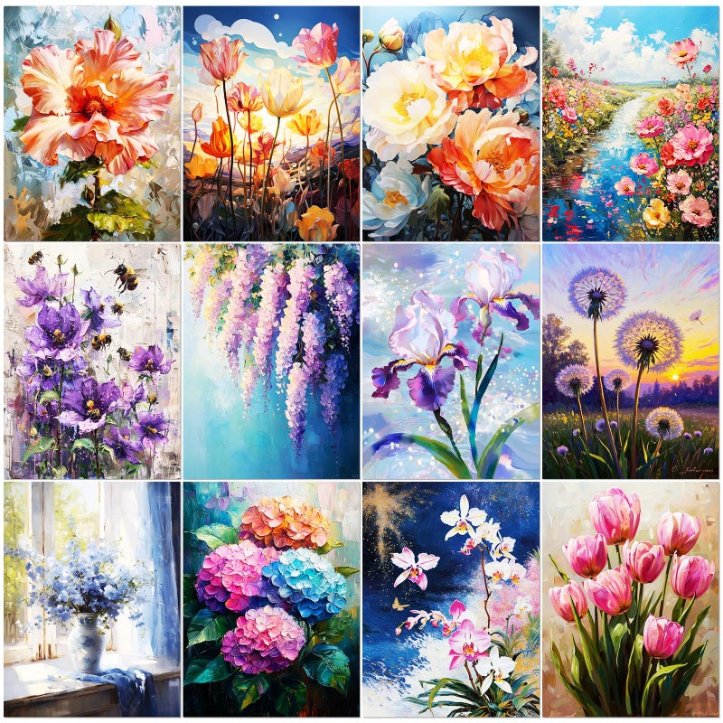 BWFY 12 Pack Diamond Art Kits for Adults5D Diamond Painting Kits for AdultsFlower Series Paint with Numbers Diamonds for Home Wall Decor Festival Gift 12x16 Inch - Image 2