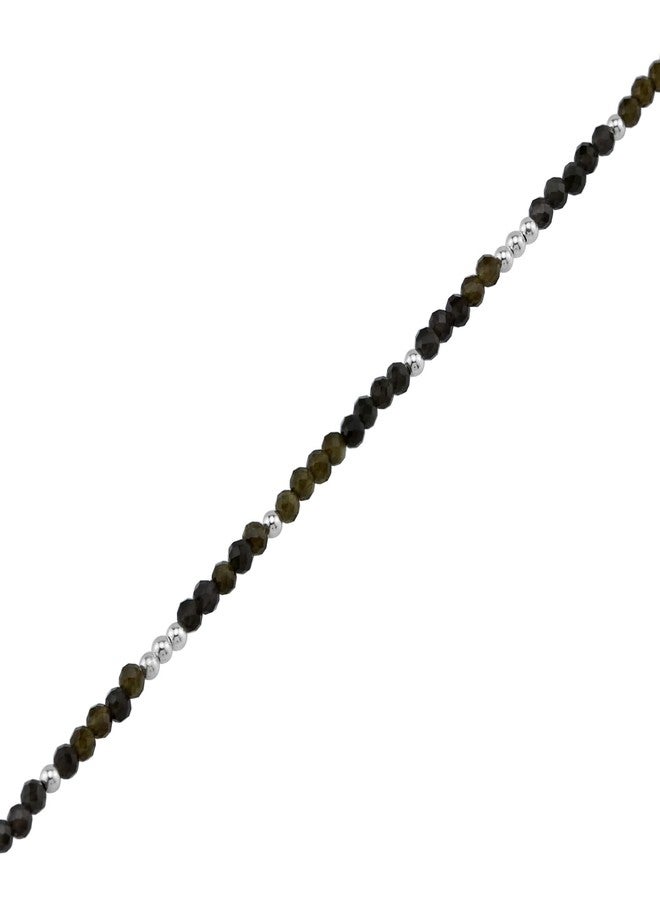 Silvershake 2MM Petite Natural Golden Obsidian Gemstone Bead 925 Sterling Silver Minimalist 9.5 to 10.5 Inch Adjustable Anklet Jewelry for Women Size 9.5 - Image 2