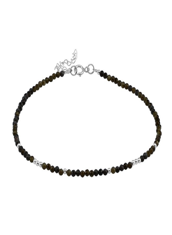 Silvershake 2MM Petite Natural Golden Obsidian Gemstone Bead 925 Sterling Silver Minimalist 9.5 to 10.5 Inch Adjustable Anklet Jewelry for Women Size 9.5 - Image 1