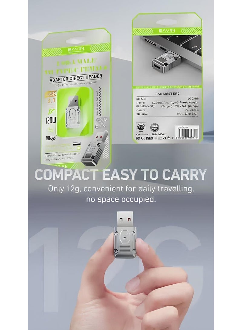 Bavin OTG-56 120W OTG Fast Charging & Data Transfer Adapter w/ 10Gbps Speed From USB to Type-C - Image 3