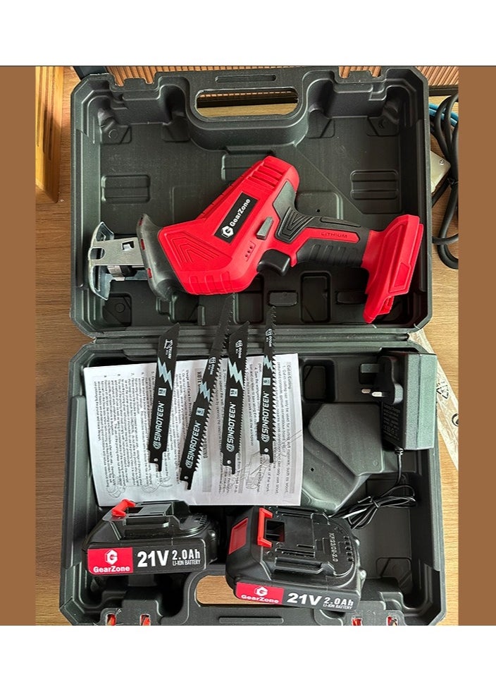 GearZone 21V Wireless Reciprocating Saw, with 4 Saw Blades and 2 Batteries for Cutting Wood/Metal/Bone/Plastic Pipe  - Image 4