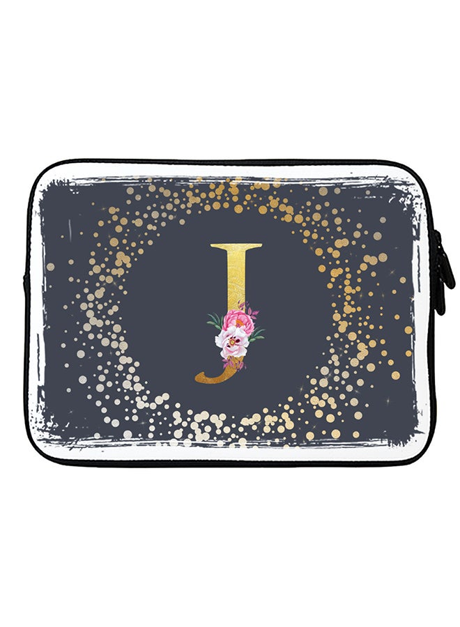 Stylizedd Laptop Sleeve Bag for Macbook 13, 14, 15, 16 inch- Custom Monogram Initial Letter Floral Pattern Alphabet - J  (Grey) - Image 1