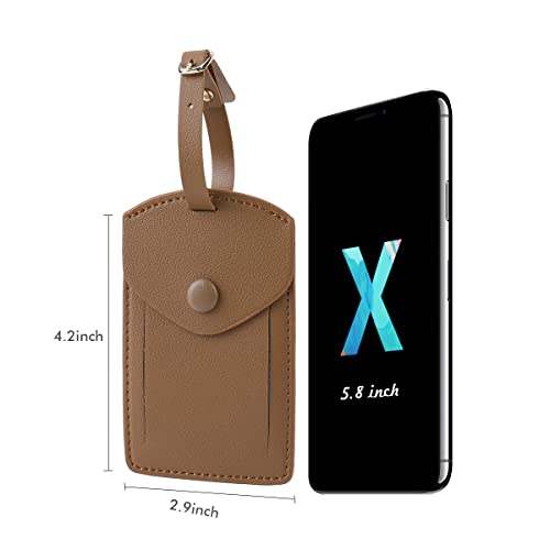 VANTOO Kevancho Leather Smart Luggage Tags for Men Women, Suitcase Labels Baggage Tote Bag Tag ID Tags with Full Back Privacy Cover for Carnival Cruise Ships, Travel Accessories Tags Set of 2 PCS (Tan) - Image 2