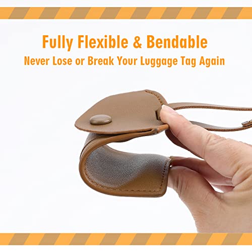VANTOO Kevancho Leather Smart Luggage Tags for Men Women, Suitcase Labels Baggage Tote Bag Tag ID Tags with Full Back Privacy Cover for Carnival Cruise Ships, Travel Accessories Tags Set of 2 PCS (Tan) - Image 4