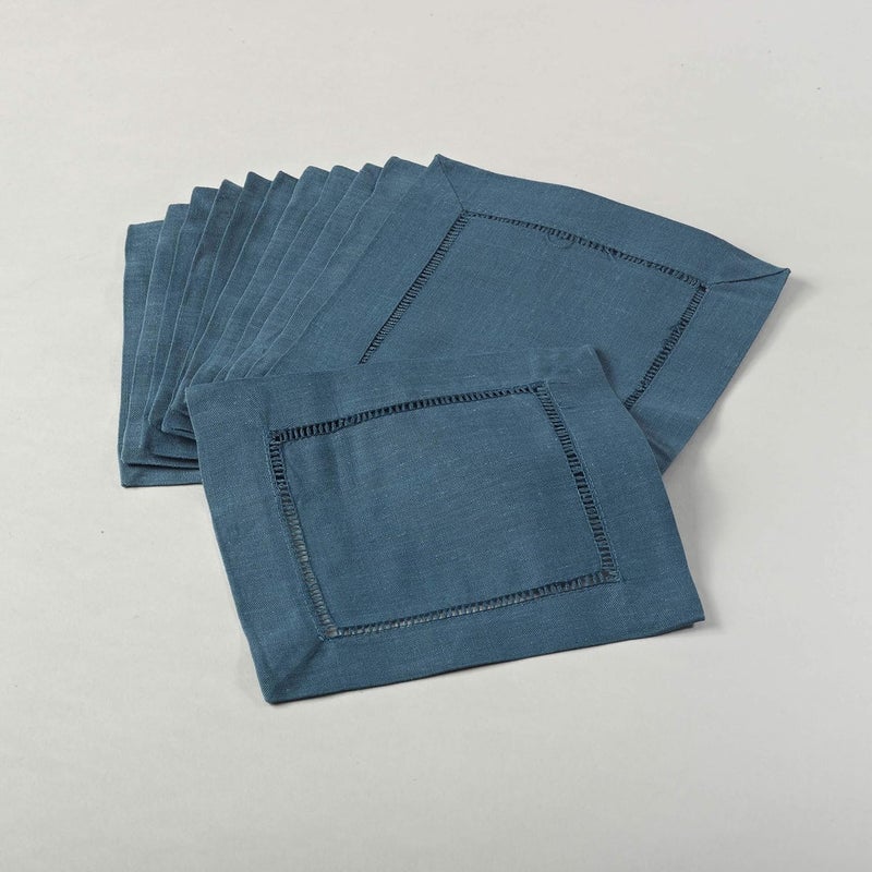 SARO LIFESTYLE 6100CIN6S 247 Everyday Collection Hemstitched Cocktail Napkin Set of 12 6 Square Indigo - Image 1