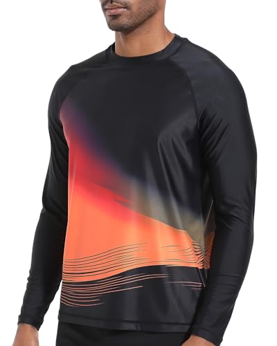 VAYAGER Men's Swim Shirts UPF 50+ Rash Guard Long Sleeve Quick Dry T-Shirt Loose Fit Water Fishing UV Protection Shirts(Black-Orange L) - Image 5