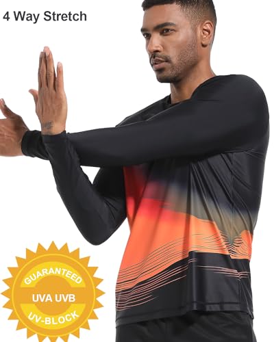 VAYAGER Men's Swim Shirts UPF 50+ Rash Guard Long Sleeve Quick Dry T-Shirt Loose Fit Water Fishing UV Protection Shirts(Black-Orange L) - Image 4
