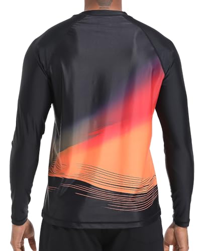 VAYAGER Men's Swim Shirts UPF 50+ Rash Guard Long Sleeve Quick Dry T-Shirt Loose Fit Water Fishing UV Protection Shirts(Black-Orange L) - Image 2