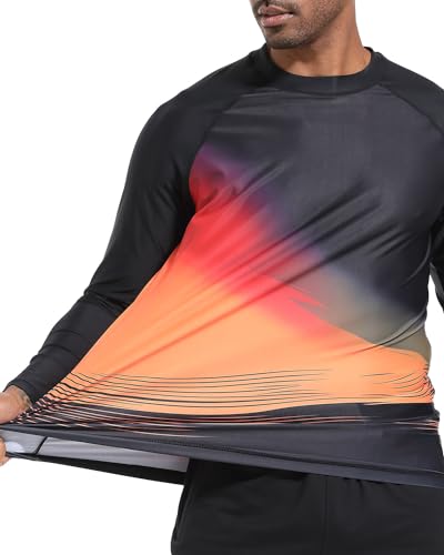 VAYAGER Men's Swim Shirts UPF 50+ Rash Guard Long Sleeve Quick Dry T-Shirt Loose Fit Water Fishing UV Protection Shirts(Black-Orange L) - Image 3