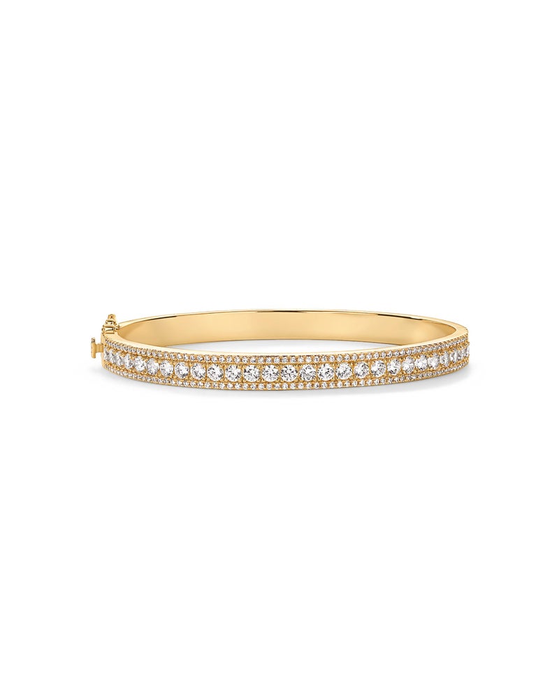PAVOI 14K Yellow Gold Plated Cubic Zirconia Princess Cut Bangle Bracelet for Women | Classic Love Cuff CZ Stones Bracelet Jewelry - Image 1