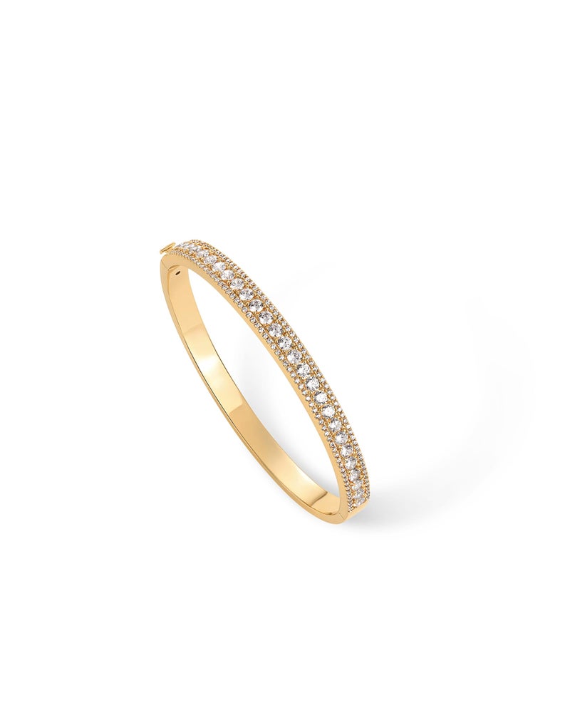 PAVOI 14K Yellow Gold Plated Cubic Zirconia Princess Cut Bangle Bracelet for Women | Classic Love Cuff CZ Stones Bracelet Jewelry - Image 3