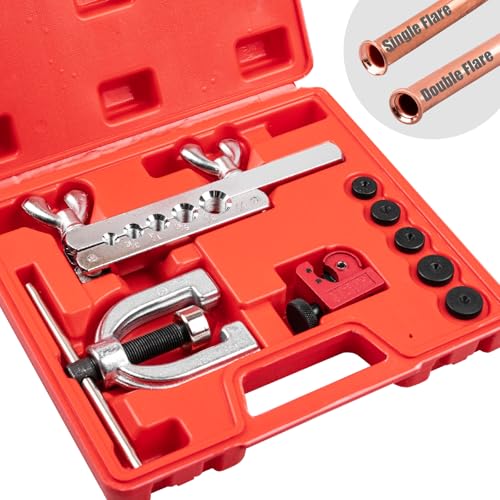 Clatoon Brake Line Double & Single Flaring Tool Kit with Tubing Cutter, Brake Line Repair Kit for Copper, Aluminum, Brake Line and Brass Tubing, Flare Tool kit Includes 5 Adapters, 45 Degrees - Image 1