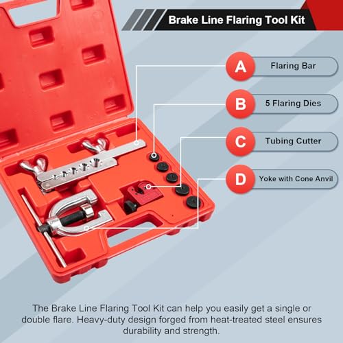 Clatoon Brake Line Double & Single Flaring Tool Kit with Tubing Cutter, Brake Line Repair Kit for Copper, Aluminum, Brake Line and Brass Tubing, Flare Tool kit Includes 5 Adapters, 45 Degrees - Image 2