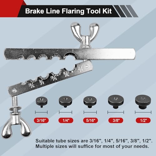 Clatoon Brake Line Double & Single Flaring Tool Kit with Tubing Cutter, Brake Line Repair Kit for Copper, Aluminum, Brake Line and Brass Tubing, Flare Tool kit Includes 5 Adapters, 45 Degrees - Image 4