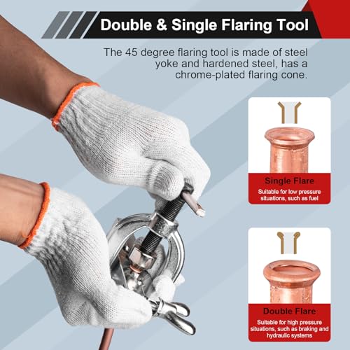 Clatoon Brake Line Double & Single Flaring Tool Kit with Tubing Cutter, Brake Line Repair Kit for Copper, Aluminum, Brake Line and Brass Tubing, Flare Tool kit Includes 5 Adapters, 45 Degrees - Image 3