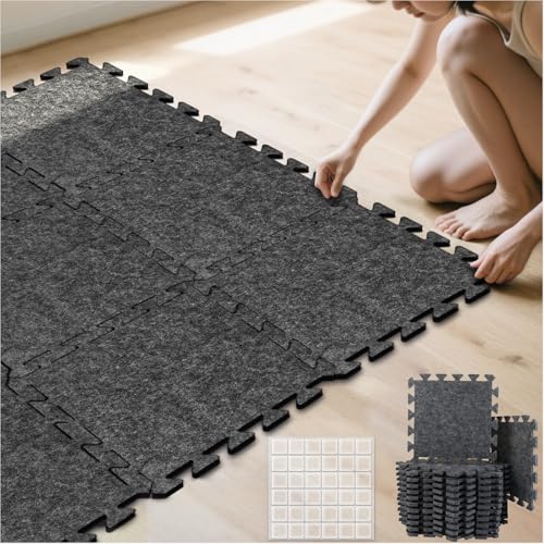 BXI Soundproof Interlocking Carpet Tiles Squares 24 Pcs 11 x 11 x 032 inches Peel and Stick Flooring Tiles High Density NonSlip Noise Reduction Puzzle Felt Protects Hardwood Floors Adds Cushion - Image 1