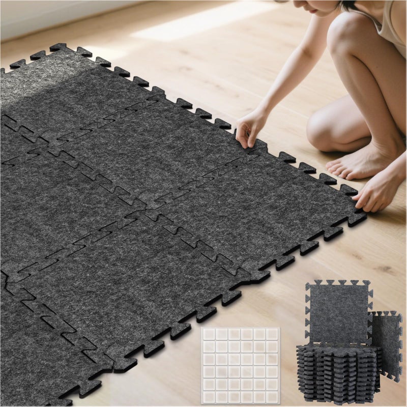 BXI Soundproof Interlocking Carpet Tiles Squares 24 Pcs 11 x 11 x 032 inches Peel and Stick Flooring Tiles High Density NonSlip Noise Reduction Puzzle Felt Protects Hardwood Floors Adds Cushion - Image 2