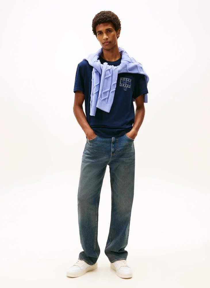 Tommy Jeans Dark Night Navy Regular Sign Spray T-Shirt for Men | Best Price UAE