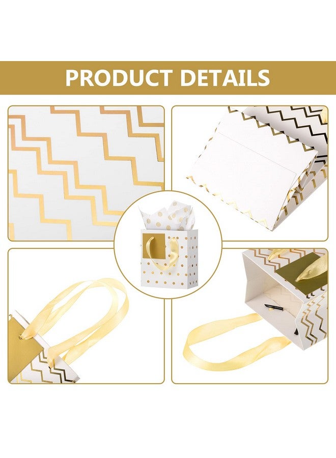 Tenare Tenare 12 Pcs Small Gift Bags Mini Metallic Paper Bag with Handle Tissue Christmas Thanksgiving Birthday Party Favor(White Gold,4 x 2.75 x 4.5 Inch) - Image 3