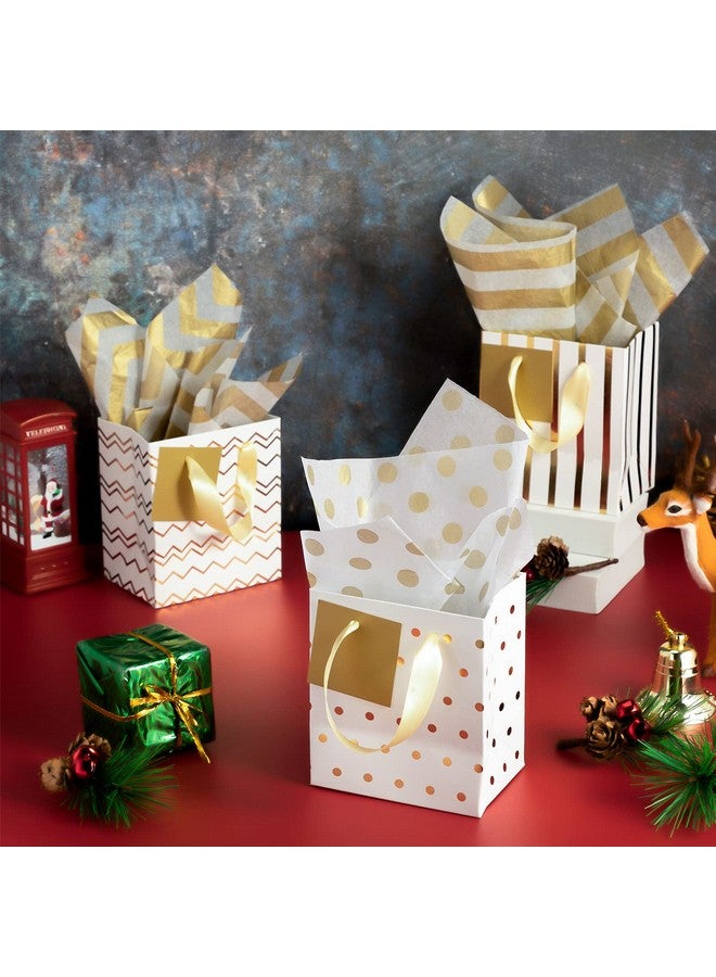 Tenare Tenare 12 Pcs Small Gift Bags Mini Metallic Paper Bag with Handle Tissue Christmas Thanksgiving Birthday Party Favor(White Gold,4 x 2.75 x 4.5 Inch) - Image 4