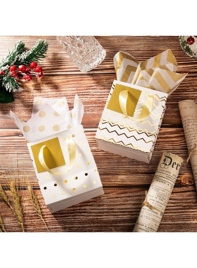 Tenare Tenare 12 Pcs Small Gift Bags Mini Metallic Paper Bag with Handle Tissue Christmas Thanksgiving Birthday Party Favor(White Gold,4 x 2.75 x 4.5 Inch) - Image 5