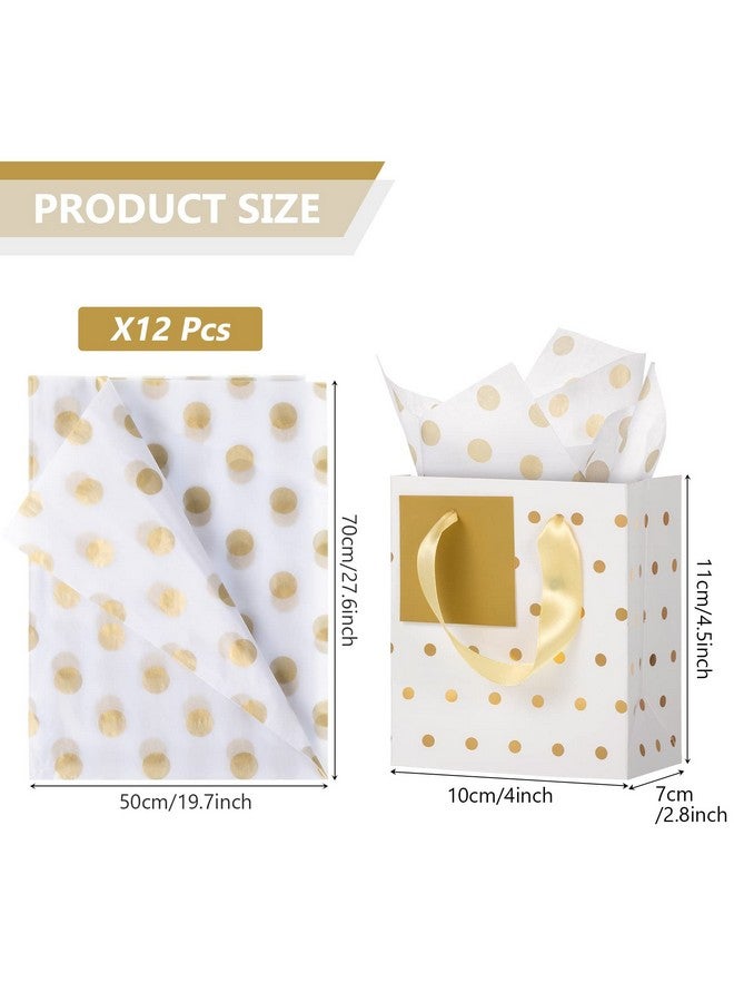 Tenare Tenare 12 Pcs Small Gift Bags Mini Metallic Paper Bag with Handle Tissue Christmas Thanksgiving Birthday Party Favor(White Gold,4 x 2.75 x 4.5 Inch) - Image 2