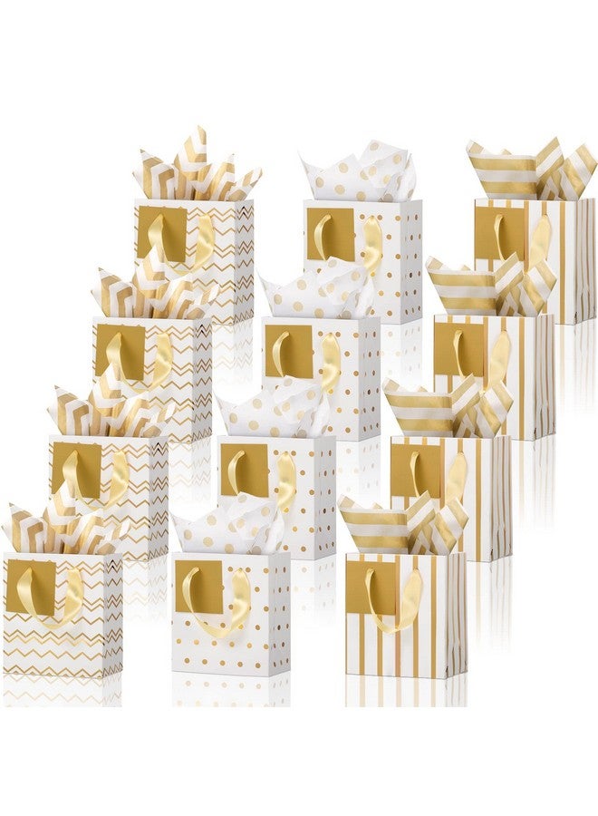 Tenare Tenare 12 Pcs Small Gift Bags Mini Metallic Paper Bag with Handle Tissue Christmas Thanksgiving Birthday Party Favor(White Gold,4 x 2.75 x 4.5 Inch) - Image 1