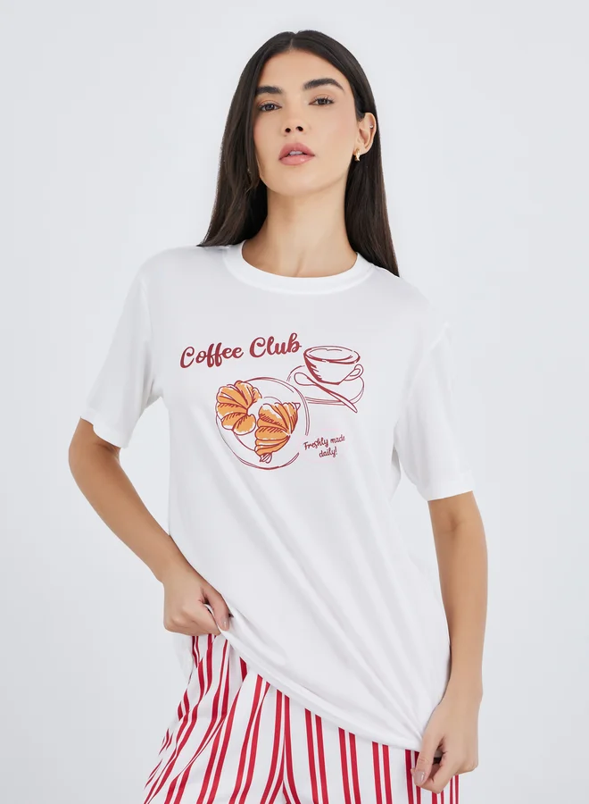 Take Two Take Two Graphic Print T-Shirt and Striped Pyjama Set