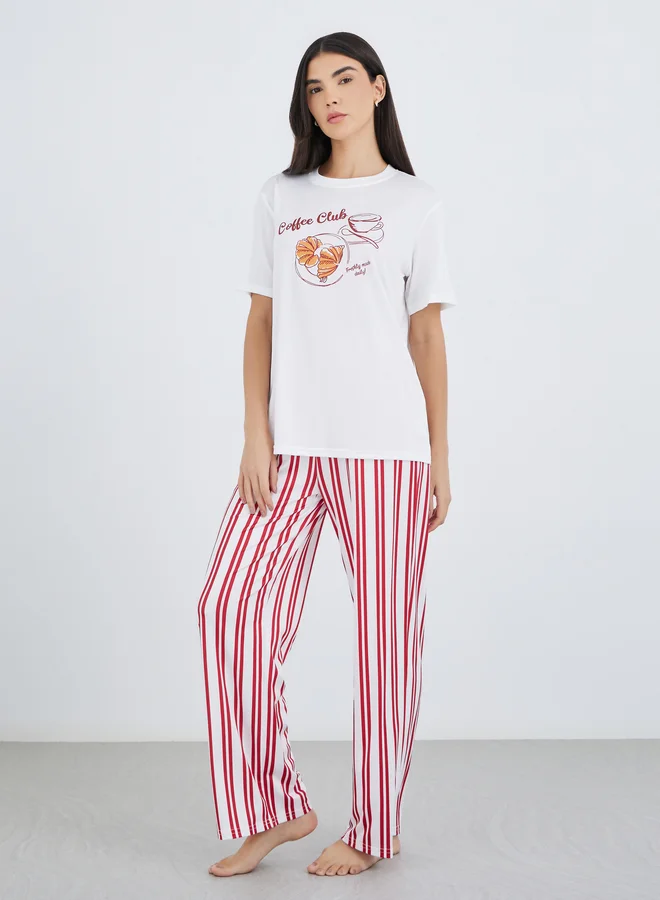 Take Two Take Two Graphic Print T-Shirt and Striped Pyjama Set