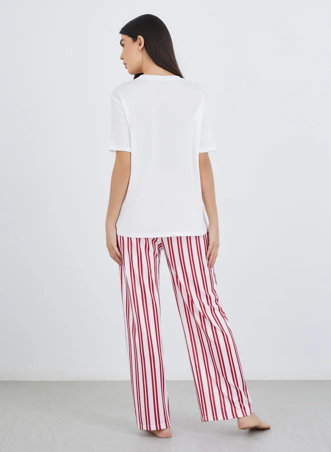 Take Two Take Two Graphic Print T-Shirt and Striped Pyjama Set