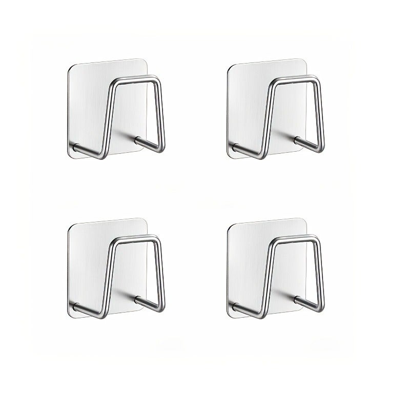 1pc/3pcs/4pcs/5pcs Multiple Specifications Available Stainless Steel Sink Sponge Rack Self-Adhesive No-Punching Kitchen Storage Rack Household Countertop Rag Sponge Draining Rack Thickened Durable Metal Material Kitchen Cleaning Supplies Neat Storag - Image 4