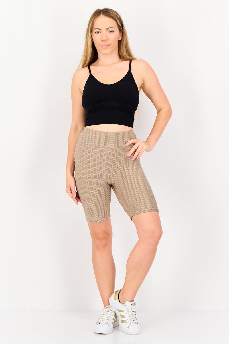 FOREVER 21 Women Sportswear Fit Training Biker Shorts, Taupe - Image 4