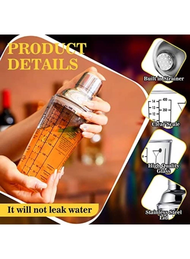 3-Piece Glass Cocktail Shaker Set 400ml, Transparent Glass Shaker with Stainless Steel Lid, Includes Measuring Jigger and Mixing Spoon, Ideal for Home and Bar Use - Image 4