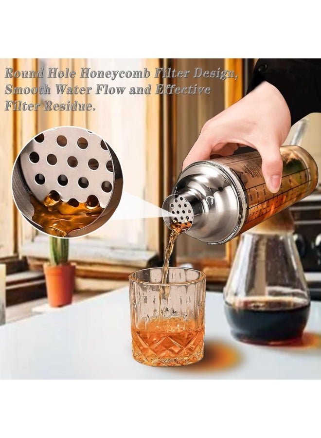 3-Piece Glass Cocktail Shaker Set 400ml, Transparent Glass Shaker with Stainless Steel Lid, Includes Measuring Jigger and Mixing Spoon, Ideal for Home and Bar Use - Image 3