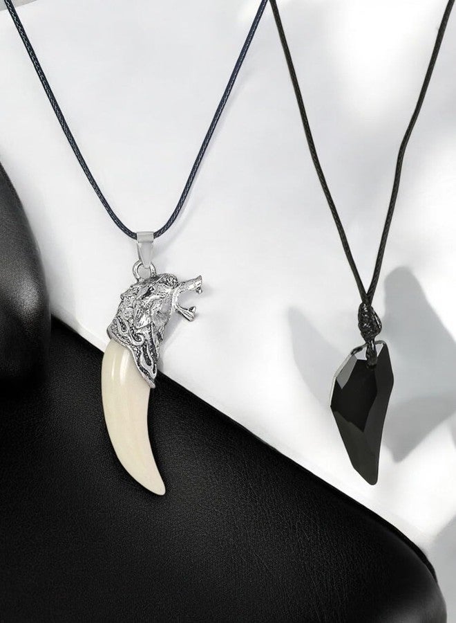 fabula Jewellery Combo of 2 Black & White Pendant Necklace - Animal Design For Men & Boys (MPFQ7-MPFQ8_Z1)- For Men & Boys Stylish Latest - Image 2
