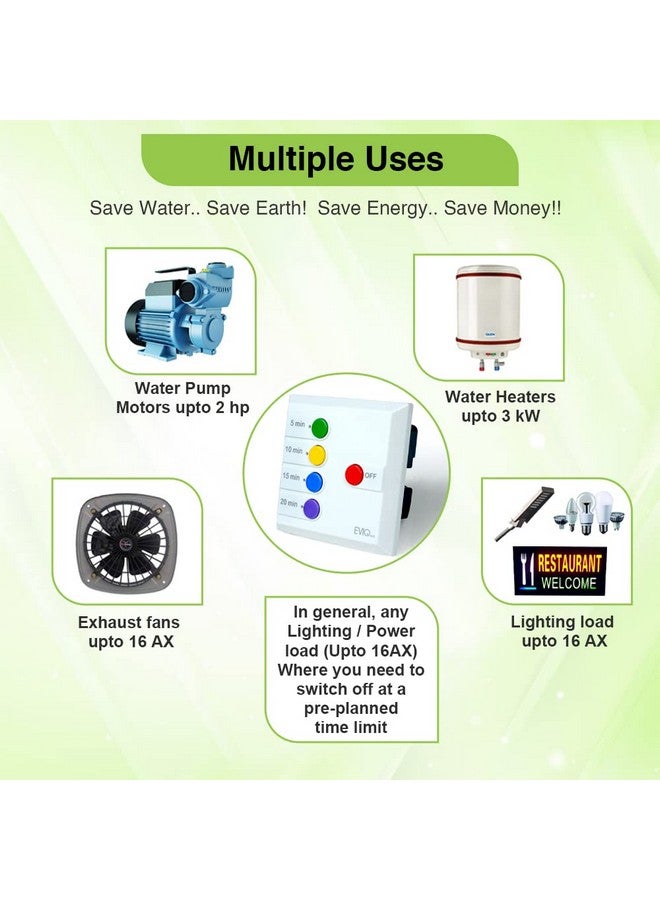 SwiGO 5,10,15,20 Mins Auto Cut Off Timer Switch for Water Motor Pump up to 2 HP Single Phase Direct Supply for Monobloc Pumps Water Heater Exhaust Fans and Lighting Loads up to 16 AMPS (White) - Image 2
