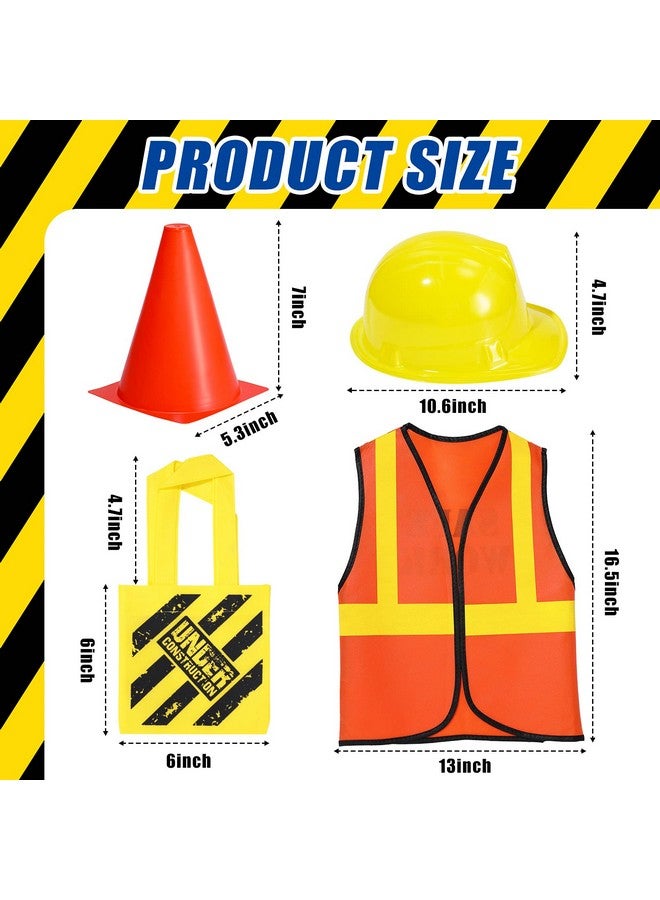 Gejoy مجموعة جيجوي 48 قطعة لوازم حفلة عيد ميلاد الأطفال زي عمال البناء مع قبعات وسترات للأطفال حقيبة حمل ومخاريط مرور لوازم التنكر - Image 3