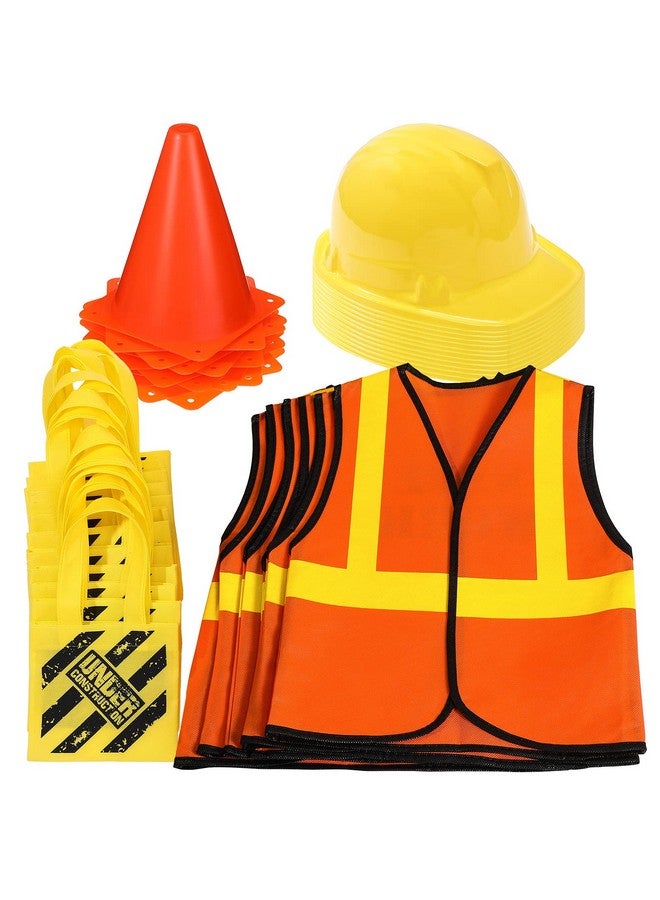 Gejoy مجموعة جيجوي 48 قطعة لوازم حفلة عيد ميلاد الأطفال زي عمال البناء مع قبعات وسترات للأطفال حقيبة حمل ومخاريط مرور لوازم التنكر - Image 1