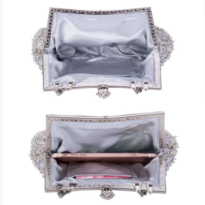Selighting 1920s Vintage Beaded Clutch Evening Bags for Women Formal Bridal Wedding Clutch Purse Prom Cocktail Party Handbags Silver - Image 4