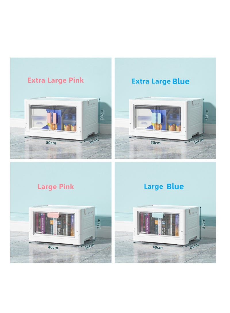 NOVOLAN Storage Box Storage Bins Basket Heavy Duty Plastic Storage Organizer Clothes Foldable Home Storage Cardboard Moving, Folding Household Organizer Transparent Toys Book (Large Blue) - Image 4