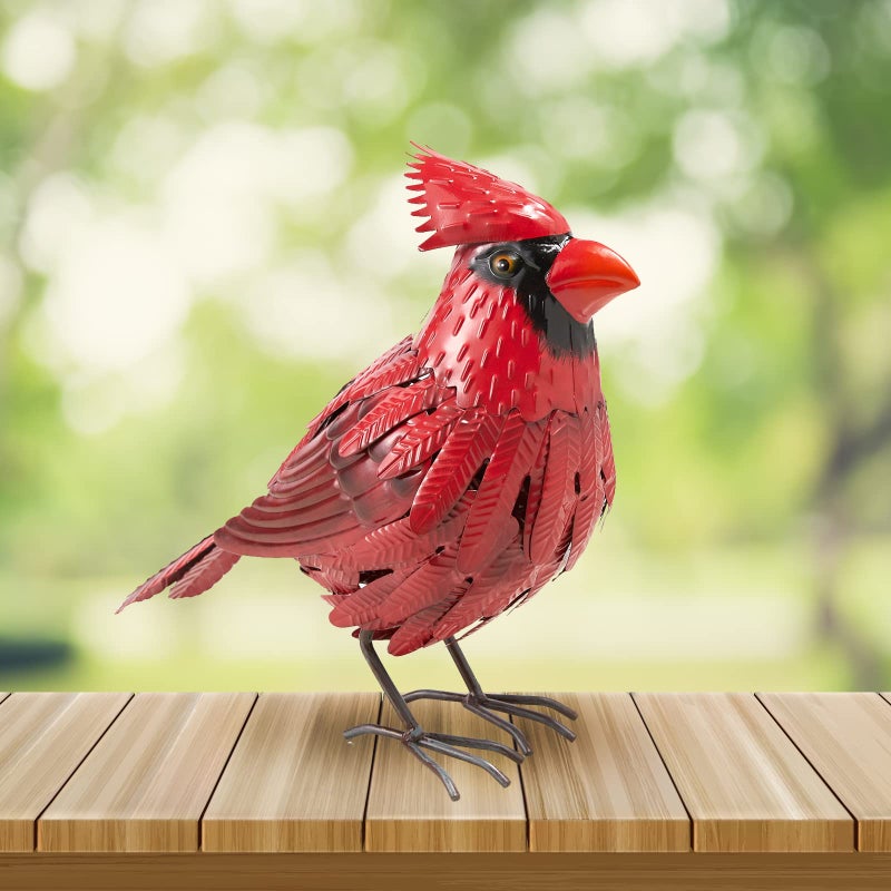Cardinal Statue Metal Bird Yard Art Garden Yard Sculpture Art  Red Large Realistic Standing  Outdoor Fall Winter Spring Summer Decoration  Handmade Ornament Decor Mom Sympathy Gifts