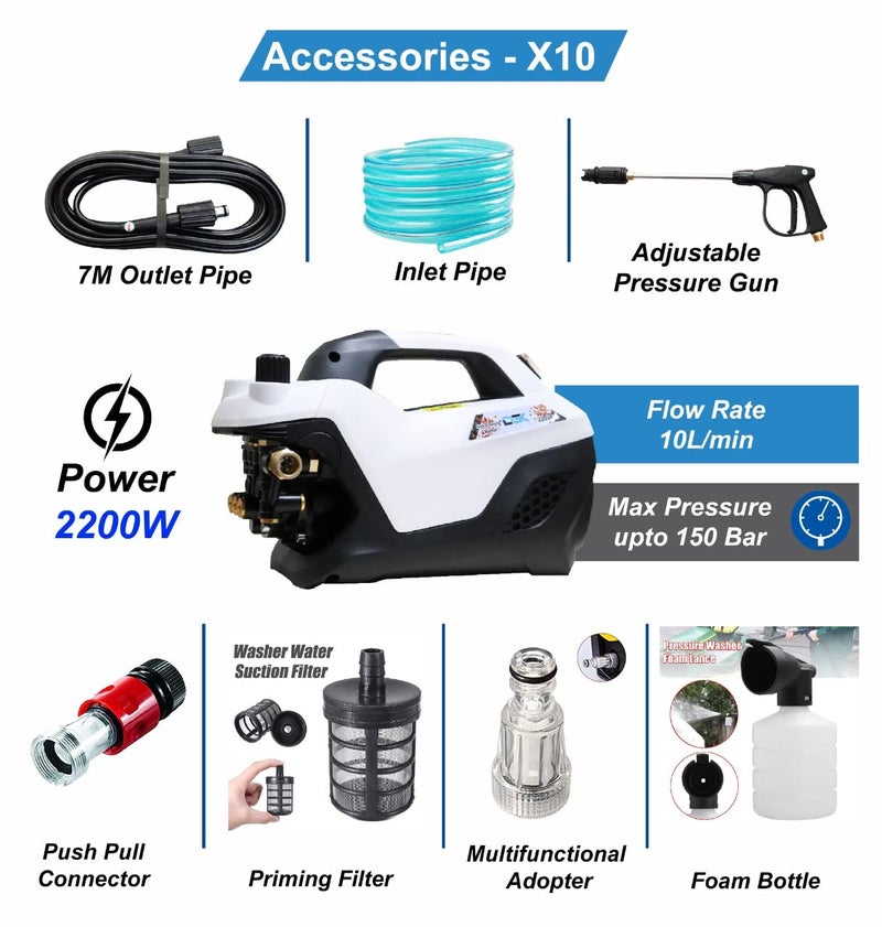 DGK X10i Pro 2200W HighPressure Car Washer with Powerful Induction Motor Max 150 Bar Pressure Auto StartStop and Adjustable Pressure Nob - Image 5