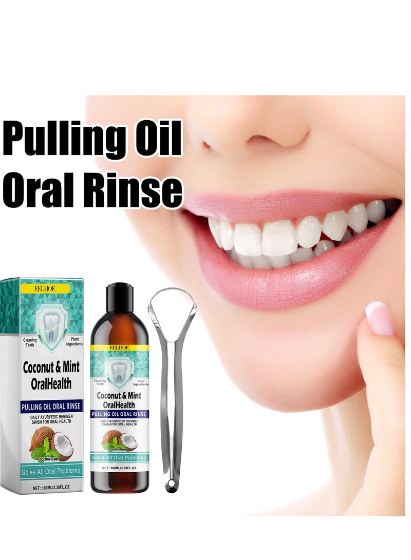 إيلهو زيت جوز الهند والنعناع لتعزيز صحة الفم، غسول للفم لعلاج رائحة الفم الكريهة للبالغين، سحب الزيت بجوز الهند للأسنان واللثة، غسول فم للمساعدة في إنعاش النفس، تبييض الأسنان، العناية الطبيعية بالفم - Image 3