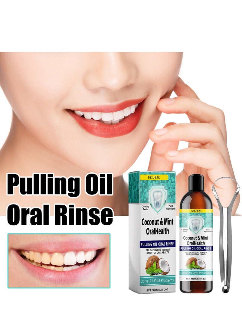 إيلهو زيت جوز الهند والنعناع لتعزيز صحة الفم، غسول للفم لعلاج رائحة الفم الكريهة للبالغين، سحب الزيت بجوز الهند للأسنان واللثة، غسول فم للمساعدة في إنعاش النفس، تبييض الأسنان، العناية الطبيعية بالفم - Image 1