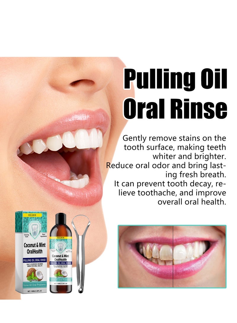إيلهو زيت جوز الهند والنعناع لتعزيز صحة الفم، غسول للفم لعلاج رائحة الفم الكريهة للبالغين، سحب الزيت بجوز الهند للأسنان واللثة، غسول فم للمساعدة في إنعاش النفس، تبييض الأسنان، العناية الطبيعية بالفم - Image 2