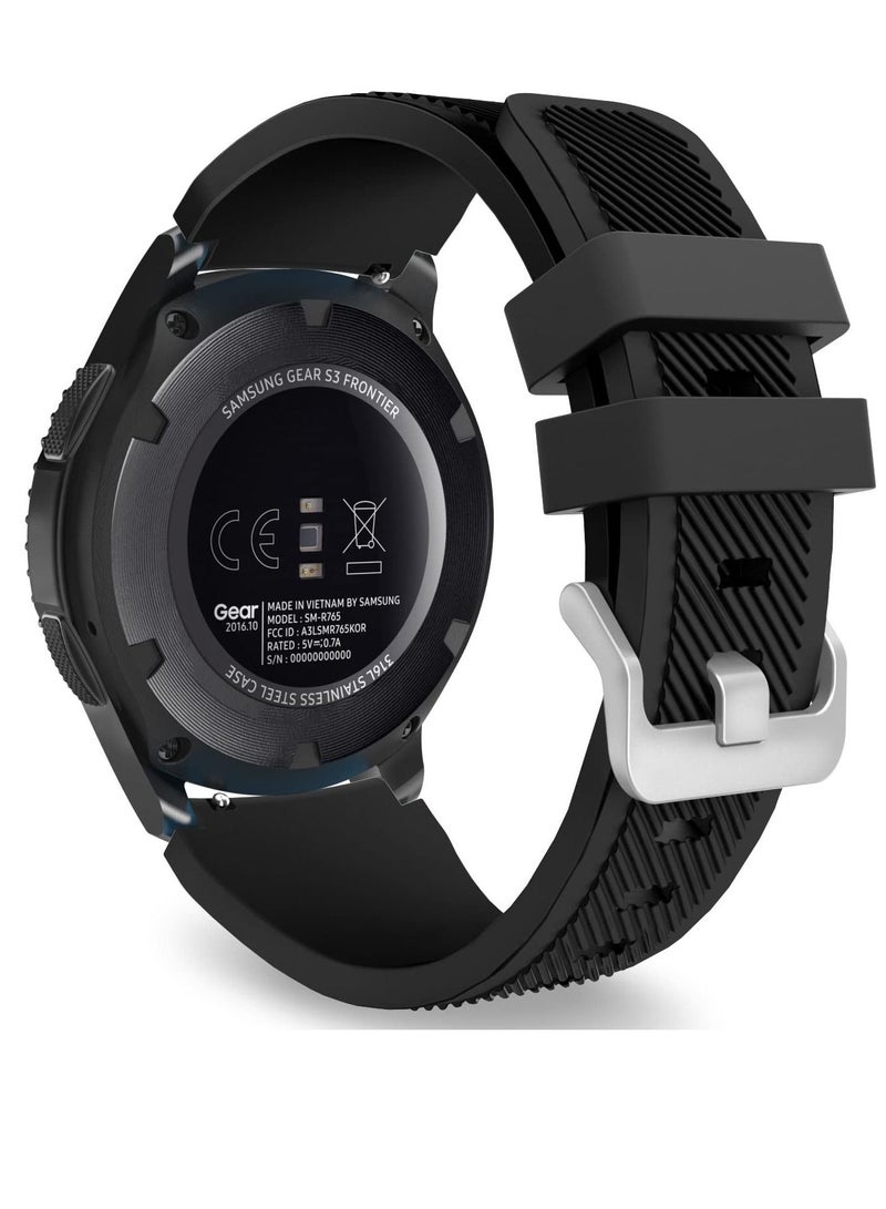 Band Compatible with Samsung Galaxy Watch 3 45mm/Gear S3 Frontier/Classic/Galaxy Watch 46mm/Huawei Watch GT2 Pro/GT 46mm/GT2 46mm/Ticwatch Pro 3, Silicone Strap Fit 22mm Band, BLACK - Image 1